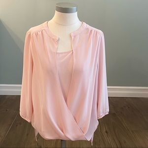 JJILL Wearever woven blouse - high/low hem - pink - size M petite